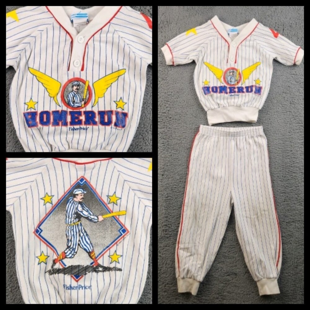 Vintage 80's/90's Toddler 4T Homerun Baseball 2 Piece Outfit Pinstripe USA Made